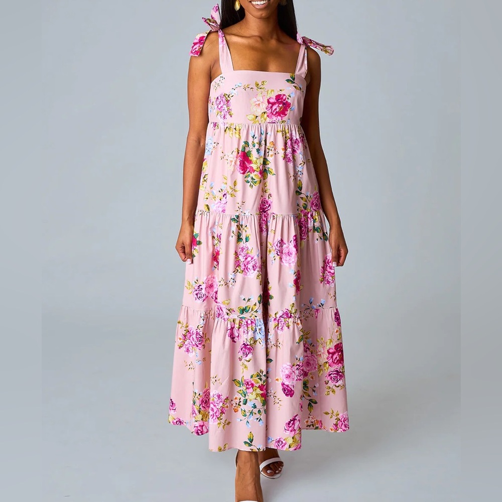 BUDDY LOVE ARLENE TIE-SHOULDER MAXI DRESS - BLUSHING